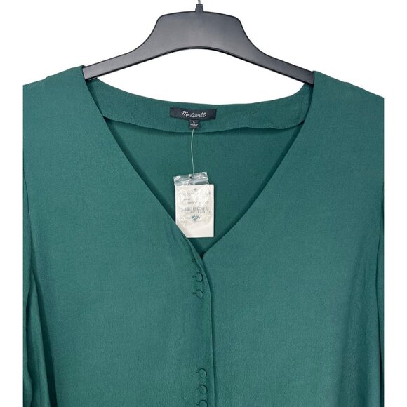 Madewell Womens Smokey Spruce V-Neck Button-Down Novel Dress Long Sleeve Large - Picture 10 of 14